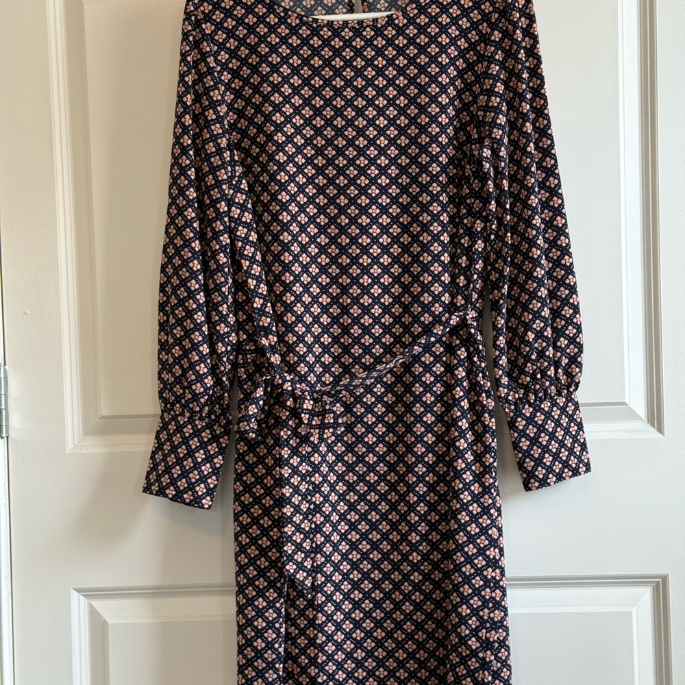 LOFT black with tan and gold Geometric Long Sleeve Dress.. - Picture 2 of 6